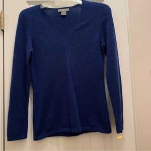 ANN TAYLOR 100% cashmere v neck long sleeve pullover sweater deep blue winter